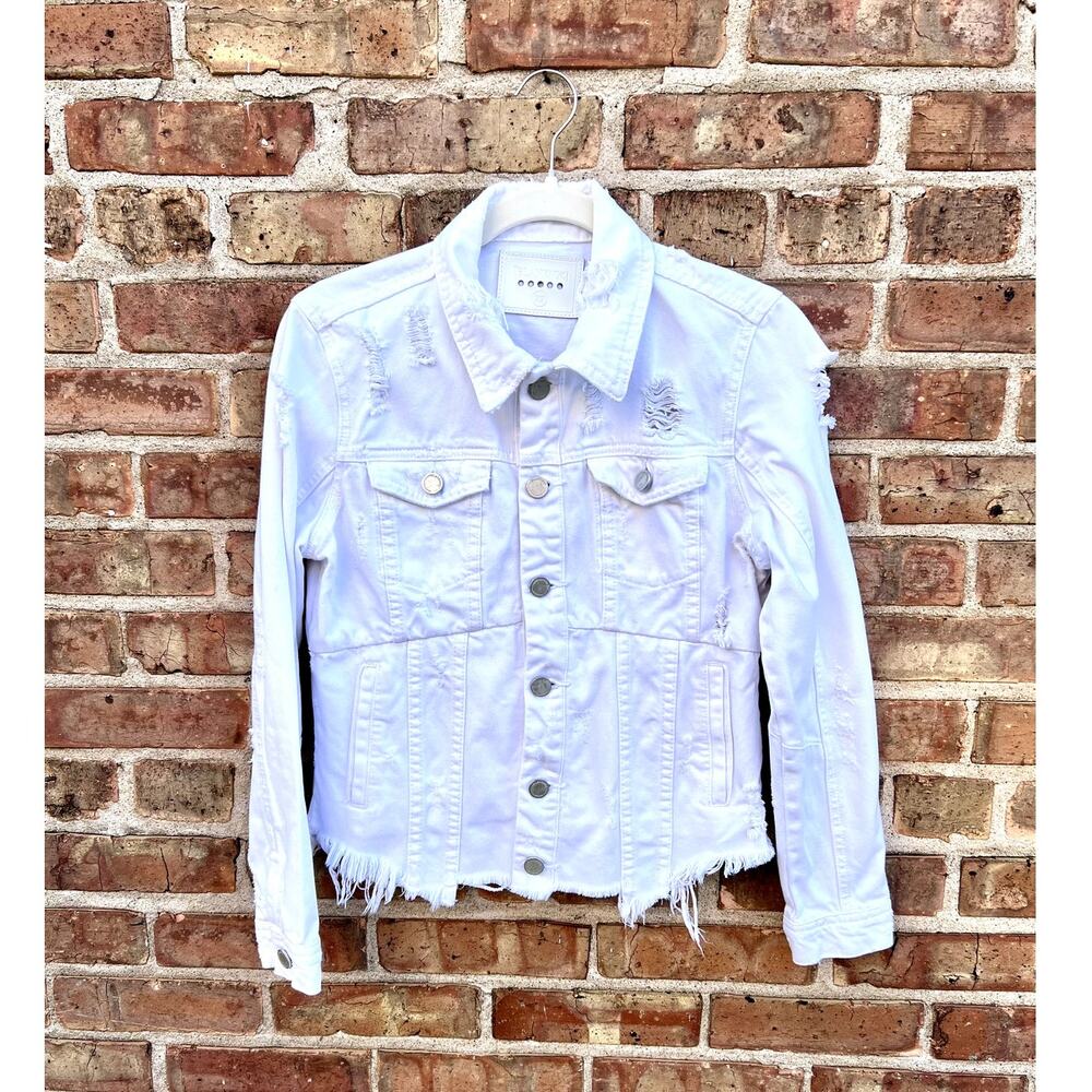 White 100% Cotton Distressed Denim Jacket by BLANK NYC